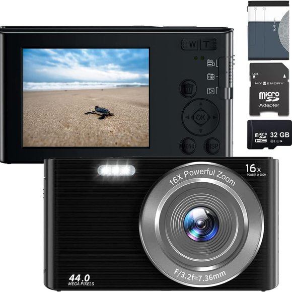 44MP Compact Point and Shoot Digital Camera, 16X Digital Zoom, 2.4 Inch Screen